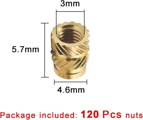WAFJAMF 120 Pcs M3 Female Thread Knurled Nuts Brass Threaded Insert Embedment Nuts for 3D Printing Injection Molding and More Projects (M3, 120Pcs,3x4.6x5.7mm) in Saudi Arabia