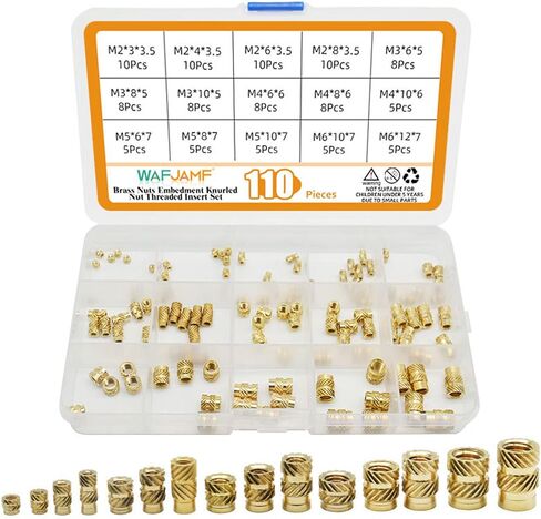 WAFJAMF 120 Pcs M3 Female Thread Knurled Nuts Brass Threaded Insert Embedment Nuts for 3D Printing Injection Molding and More Projects (M3, 120Pcs,3x4.6x5.7mm) in Saudi Arabia