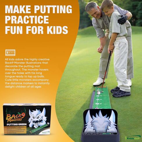 Golf Putting Green Mat for Kids Indoor & Outdoor Practice Use - Automatic Ball Return, Distance Markers, 2 Holes for Fun Mini Golf Course Putting Trainer. Great Gift Idea in Saudi Arabia
