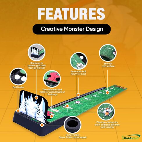 Golf Putting Green Mat for Kids Indoor & Outdoor Practice Use - Automatic Ball Return, Distance Markers, 2 Holes for Fun Mini Golf Course Putting Trainer. Great Gift Idea in Saudi Arabia