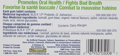 Prairie Naturals Gum with Blisk 12, Oral Probiotic, Spearmint/Peppermint, 96 Count in Saudi Arabia