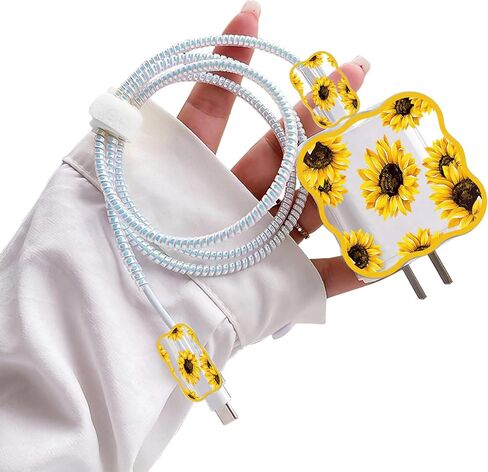 Cute DIY Cable Protector for iPhone 18W/20W Charger with Flora Sunflowers Waves Design,Data Line Cable USB Wire Saver Charger Protector Compatible with iPhone 7 8 11 12 13 14 Pro Max Plus XR in Saudi Arabia