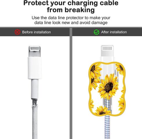 Cute DIY Cable Protector for iPhone 18W/20W Charger with Flora Sunflowers Waves Design,Data Line Cable USB Wire Saver Charger Protector Compatible with iPhone 7 8 11 12 13 14 Pro Max Plus XR in Saudi Arabia