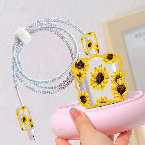 Cute DIY Cable Protector for iPhone 18W/20W Charger with Flora Sunflowers Waves Design,Data Line Cable USB Wire Saver Charger Protector Compatible with iPhone 7 8 11 12 13 14 Pro Max Plus XR in Saudi Arabia