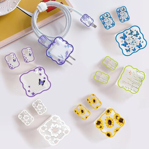 Cute DIY Cable Protector for iPhone 18W/20W Charger with Flora Sunflowers Waves Design,Data Line Cable USB Wire Saver Charger Protector Compatible with iPhone 7 8 11 12 13 14 Pro Max Plus XR in Saudi Arabia