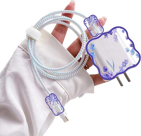 Cute DIY Cable Protector for iPhone 18W/20W Charger with Flora Sunflowers Waves Design,Data Line Cable USB Wire Saver Charger Protector Compatible with iPhone 7 8 11 12 13 14 Pro Max Plus XR in Saudi Arabia