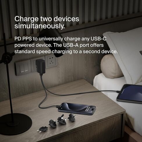 Belkin BoostCharge Hybrid Wall Charger 25W + Power Bank 5K, 2-in-1 Portable Charger, Portable Battery Charger w/USB-C Port & USB-A Port - Travel-Friendly, Dual-Port Charging Device - Black in Saudi Arabia