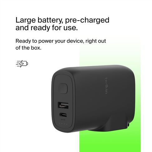 Belkin BoostCharge Hybrid Wall Charger 25W + Power Bank 5K, 2-in-1 Portable Charger, Portable Battery Charger w/USB-C Port & USB-A Port - Travel-Friendly, Dual-Port Charging Device - Black in Saudi Arabia
