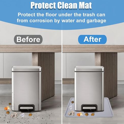 Trash Can Mat Garbage Can Mat with Raised Edge 24"X16" Large, Non-Slip Recycle Bins Pad Under Trash Bin Mat Waterproof Floor Protector, Silicone Mat for Opening Cans, Kitchen, Fridge, Washer, Coffee in Kuwait