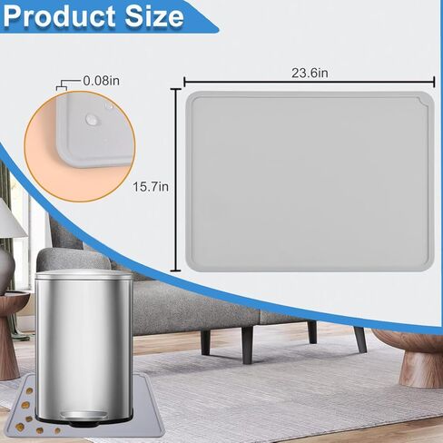 Trash Can Mat Garbage Can Mat with Raised Edge 24"X16" Large, Non-Slip Recycle Bins Pad Under Trash Bin Mat Waterproof Floor Protector, Silicone Mat for Opening Cans, Kitchen, Fridge, Washer, Coffee in Kuwait