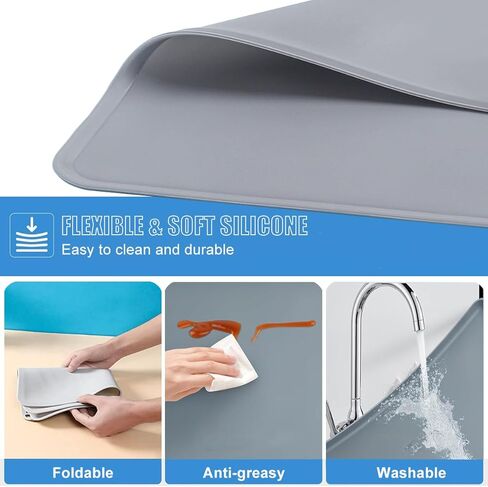 Trash Can Mat Garbage Can Mat with Raised Edge 24"X16" Large, Non-Slip Recycle Bins Pad Under Trash Bin Mat Waterproof Floor Protector, Silicone Mat for Opening Cans, Kitchen, Fridge, Washer, Coffee in Kuwait