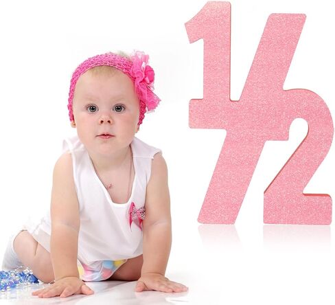 Pink Half Number Sign Glitter 1/2 Baby Birthday Party Decor for Kids Half Years Old Wood Centerpieces for Tables 6 Month Photo Prop Birthday Party Supplies for Girls Wooden Table Sign in Saudi Arabia