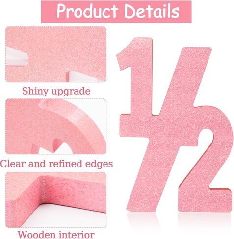 Pink Half Number Sign Glitter 1/2 Baby Birthday Party Decor for Kids Half Years Old Wood Centerpieces for Tables 6 Month Photo Prop Birthday Party Supplies for Girls Wooden Table Sign in Saudi Arabia