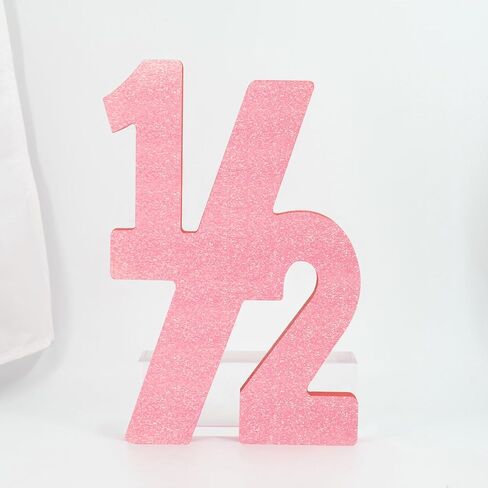 Pink Half Number Sign Glitter 1/2 Baby Birthday Party Decor for Kids Half Years Old Wood Centerpieces for Tables 6 Month Photo Prop Birthday Party Supplies for Girls Wooden Table Sign in Saudi Arabia