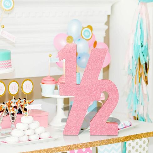 Pink Half Number Sign Glitter 1/2 Baby Birthday Party Decor for Kids Half Years Old Wood Centerpieces for Tables 6 Month Photo Prop Birthday Party Supplies for Girls Wooden Table Sign in Saudi Arabia