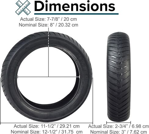طقم إطارات وأنبوب مقاس 12-1/2 بوصة × 3.0 بوصة من AlveyTech للدراجات البخارية 500-1000 واط (مفردة) - بديل لـ GT، Mongoose، eZip، I-Zip، Currie & Schwinn، V-Groove Tread and Bent Valve، E -إكسسوارات السكوتر in Saudi Arabia