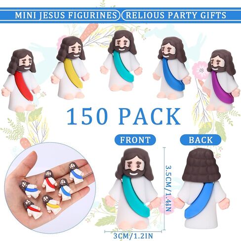 150 Packs Mini Jesus Figurines Bulk Easter Miniature Jesus Toys Christ Savior Jesus Doll Gifts Religious Jesus Figurines for Sunday School Craft Easter Eggs Stuffers Baptism Gift (Multicolor) in Saudi Arabia