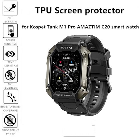 متوافق مع واقي شاشة الساعة الذكية AMAZTIM C20، [6 عبوات] طبقة شفافة من البولي يوريثان الحراري بتغطية كاملة متوافقة مع ساعة Kospet Tank M1 Pro الذكية / ساعات Slothcloud الذكية / الساعة الذكية العسكرية C20 (6 عبوات) in Kuwait