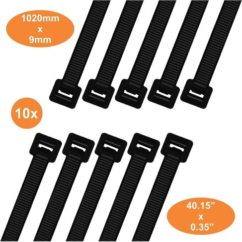 Heavy Duty 40 Inch Cable Zip Ties, Strong Extra Large Zip Tie Set, Indoor and Outdoor, Reliable Long Cord Tie Wraps, 0.36 Inch Wide, Industrial Wire Straps, UV Resistant, Black, 10 pieces in Saudi Arabia