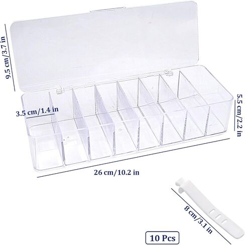 Data Cable Storage Box with 10 Pcs Wire Ties, 8-Grid Clear Dust-Proof Data Cable Organizer with Lid, Home Office Desk Electronics Management Box in Kuwait