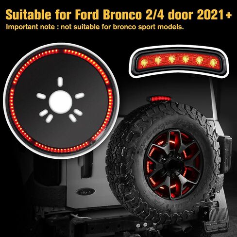 Spare Tire Brake Light & 3rd Brake Light Set for Bronco, LED High Mount Stop Light and Rear Spare Wheel Brake Light Compatible with Ford Bronco 2021 2022 2023 2/4 Doors in Saudi Arabia