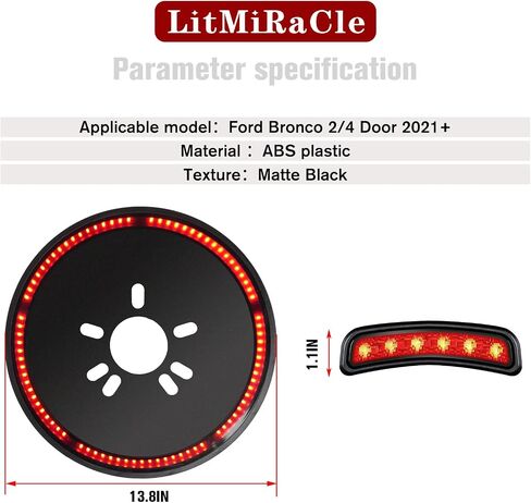 Spare Tire Brake Light & 3rd Brake Light Set for Bronco, LED High Mount Stop Light and Rear Spare Wheel Brake Light Compatible with Ford Bronco 2021 2022 2023 2/4 Doors in Saudi Arabia
