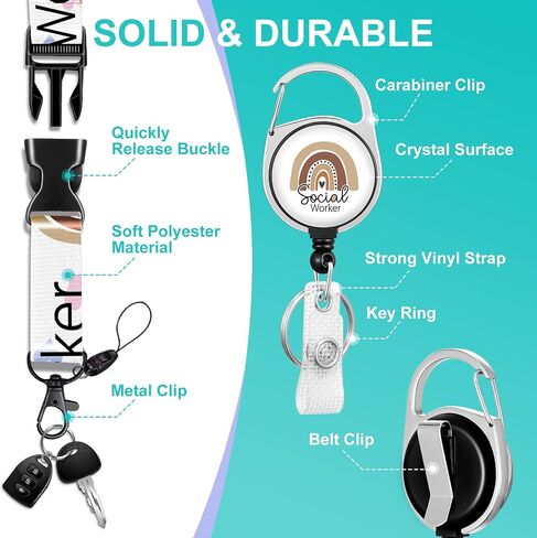 Plifal ID Badge Holder with Lanyard and Retractable Social Worker Badge Reel Belt Clip, Boho Rainbow Leopard Keychain Lanyards Clip On Badge Extender Vertical ID Sleeve for Women Men in Saudi Arabia