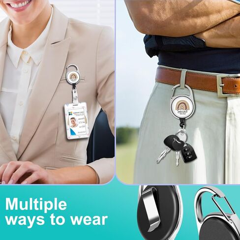 Plifal ID Badge Holder with Lanyard and Retractable Social Worker Badge Reel Belt Clip, Boho Rainbow Leopard Keychain Lanyards Clip On Badge Extender Vertical ID Sleeve for Women Men in Saudi Arabia