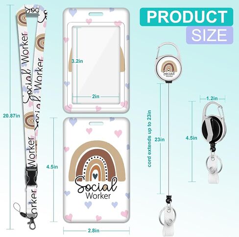 Plifal ID Badge Holder with Lanyard and Retractable Social Worker Badge Reel Belt Clip, Boho Rainbow Leopard Keychain Lanyards Clip On Badge Extender Vertical ID Sleeve for Women Men in Saudi Arabia