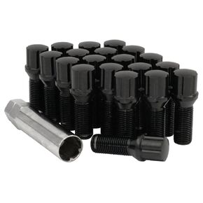 14x1.5 Black Conical Spline Lug Bolt Kit | 30mm Thread Length | 5 Lug Install Kit Lug Bolts
