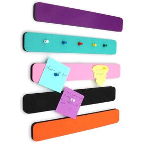 6Pcs Felt Bulletin Board Bar Strip 0.5 Inch Thick Self-Adhesive Pin Board Bar 13 Inch in Length with 35 Pushpins (3 Colors D)