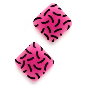 Neon Pink Sprinkles Square Stud Earrings, 80s 90s Retro Jewelry, Geometric Statement Studs, Y2K Colorful Accessories, Nostalgic Everyday Earrings, Handmade in USA