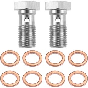 X AUTOHAUX 2pcs Stainless Steel M10x1.0 Thread Turbo Brake Line Banjo Bolt with Copper Washers Single Banjo Bolt 20mm Length