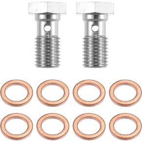 X AUTOHAUX 2pcs Stainless Steel M10x1.0 Thread Turbo Brake Line Banjo Bolt with Copper Washers Single Banjo Bolt 20mm Length