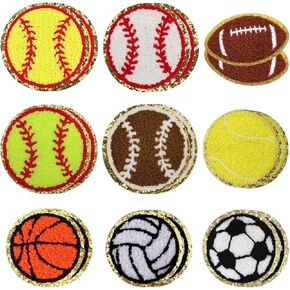 18Pcs Sports Theme Patches, Chenille Baseball Softball Football Basketball Soccer Tennis Volleyball Iron On Patches Repair Patch DIY Accessories for Clothing Backpacks Hats Jackets Jeans