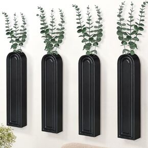 4Pack Wall Decor Wood Wall Planters for Indoor Plants, Wood Wall Decor for Bathroom, Living Room, Bedroom, Modern Farmhouse Wall Decor Wood Vase for Decor Dried Flowers and Faux Greenery(Rustic Brown)