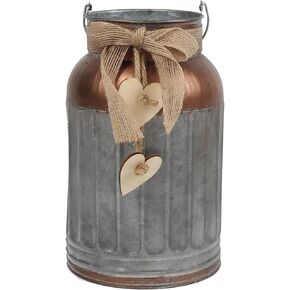 Shabby Chic Classy Designed Bucket Brown Milk Can Heart-Shaped Galvanized Finish Metal Vase Country Rustic Primitive Decorative Flower Holder, 8.7" H