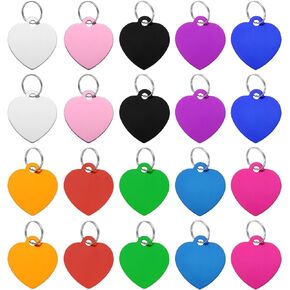 uxcell Pet ID Tags, Metal Engraving Tags, Heart-Shape Dog ID Tag, 10 Color Blank Tags with Key Rings for Pet Dog Cat, Stamping Pendant Decoration, 20 Pack