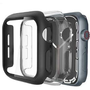 UBeesize 2 Pack Hard PC Case Compatible for Apple Watch SE/Series 6/5/4 40mm with 9H Tempered Glass Screen Protector, Full Coverage Apple Watch Protective Cover, 1 Black+1 Transparent