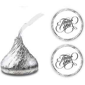 216 Modern Thank You Kisses Stickers, Elegant Chocolate Drops Labels Stickers for Weddings, Bridal Shower Engagement Party Decorations, Favors for Kisses in Black. Made in USA