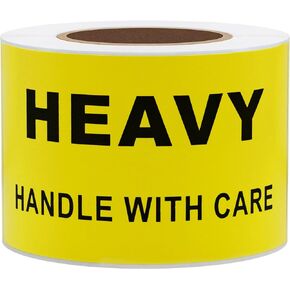 2×4 Inch Heavy Stickers Handle with Care Shipping & Handling Labels Production Warehouse Pallet Warning Labels Yellow - 200 Stickers Per Roll