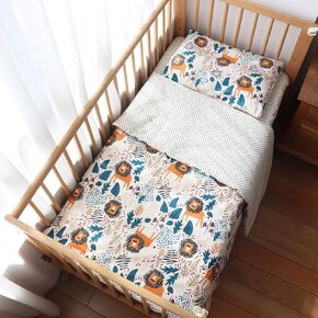 100% Cotton Crib Bedding Set for Baby Boys Girls,3 Pcs Baby Bed Linen Include Duvet Cover,Fitted Sheet,Pillowcase,Nursery Decoration,No Filler (Beige)