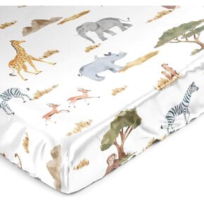 Sweet Jojo Designs Jungle Animals Boy Girl Gender Neutral Baby Satin Fitted Crib Sheet Infant Newborn Nursery Toddler Bed Room Standard Mattress Boho Wildlife Safari Gray Elephant Giraffe Lion Monkey