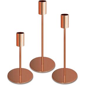 Pink Gold Candlestick Holders for Taper Candles Set of 3, Metal Tapered Candle Holders, Tall Candle Sticks Holder Decor for Wedding, Dinning, Party, Anniversary, Fits 3/4 Inch Thick Candle