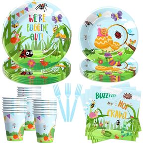 أطباق ومناديل عيد ميلاد الحشرات، أدوات مائدة لتزيين الحفلات - لوازم حفلات الحشرات، طبق، كوب، منديل، شوكة، لربيع وصيف، حشرات طبيعية، ديكورات حفلات أعياد الميلاد | يخدم 24 in Kuwait
