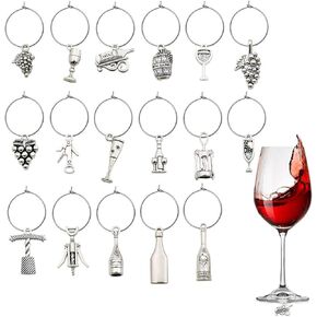 WOCRAFT 50 Sets Craft Supplies Wine Glass Charms Markers Wine Tasting Party Decoration Supplies Gift with 25mm Strong Stainless Steel Wine Glass Charm Rings (M307+10575)