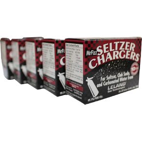 شاحن Sod Leland Mr Fizz Seltzer 8 جرام ثاني أكسيد الكربون 50 قطعة متوافق مع جميع سيفونات الصودا بسعة 1 لتر/لتر، فضي