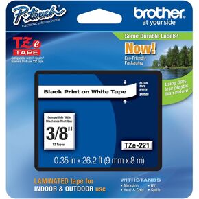شريط Brother الأصلي 3/8 بوصة (9 مم) أسود على أبيض TZe P-Touch لـ Brother PT-1090، صانع الملصقات PT1090 مع دليل شريط TZe مجاني متضمن
