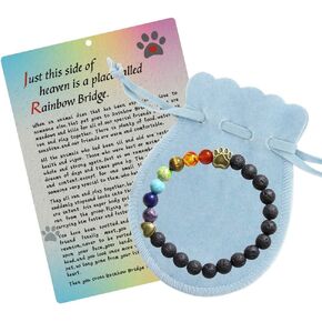 Pet Memorial Bracelet - Pet Loss Gifts in Loving Memory of Your Beloved Pup Dog Cat with Rainbow Bridge Poem Card Lava Bead Remembrance Bracelet (Black Lava Stone)