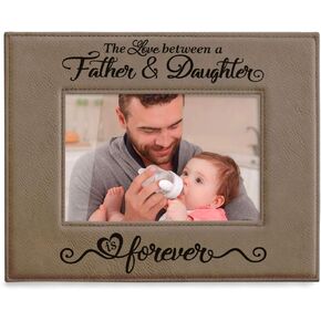 KATE POSH The Love Between a Father & Daughter is Forever Engraved Leather Picture Frame, Father of The Bride, First Father's Day, Birthday Gifts for Dad, Daddy & Me (4x6-Horizontal)